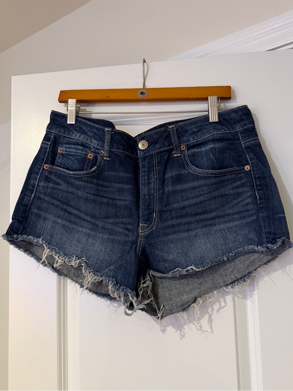 American Eagle Outfitters Dark Blue Frayed Hem Denim Cutoff Shorts